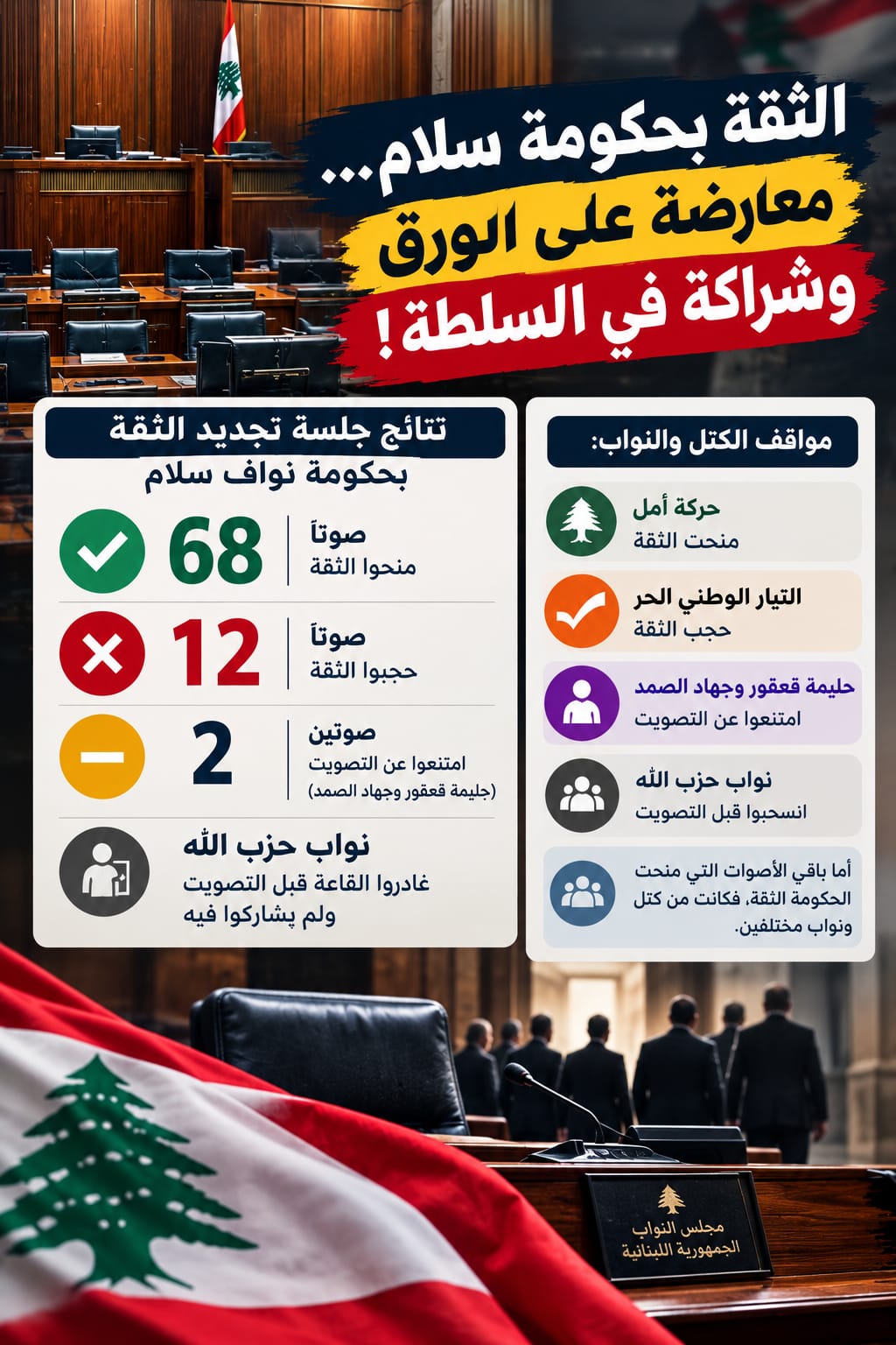 الثقة بحكومة سلام… معارضة على الورق وشراكة في السلطة